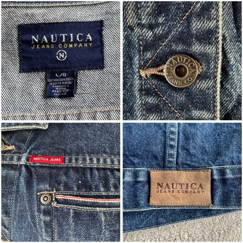 🔥Vintage Nautica Y2K Trucker Grunge Dark Wash Blue Denim Jacket Women Size M-L - Picture 14 of 15